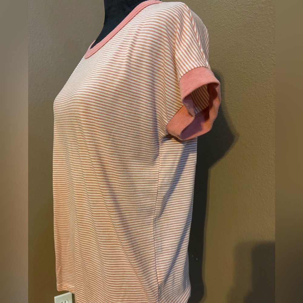 Pink Clover Pink/peach White Striped Tee
